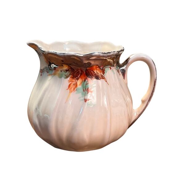 VTG P.A.L.T. Czecho-Slovakia Creamer Pitcher Hand Painted Floral 350 Silver Trim - Picture 2 of 8